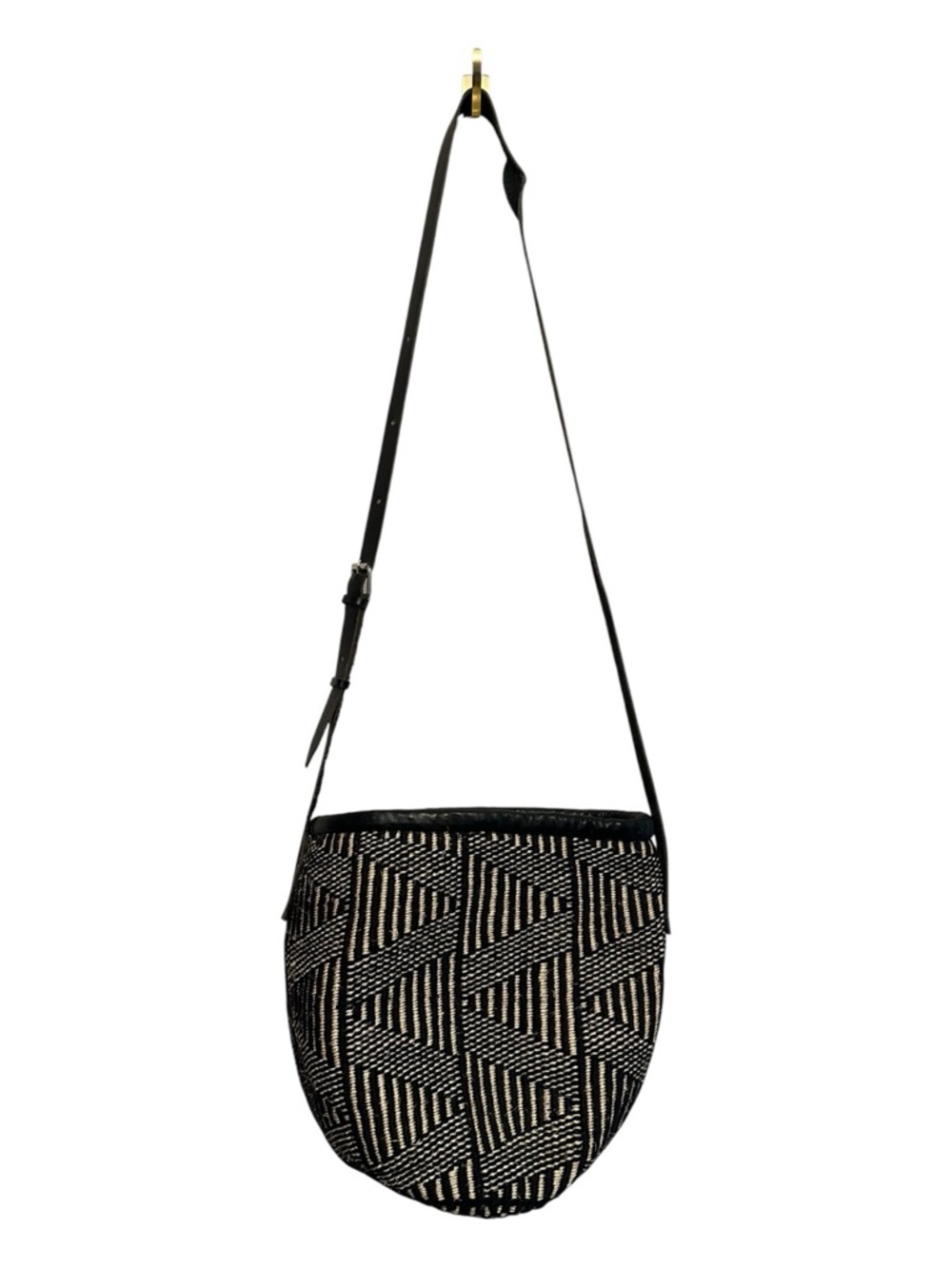 Vintage 90’s/Y2K Black & Natural Geometric Boho Woven Shoulder Bucket Bag